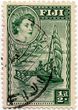 Fidžio kolonijos (Britų imperija) Elžbietos II-osios standartinis pašto ženklas „Outrigger canoe“