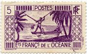 Prancūzijos Polinezijos standartinis 5 santimų pašto ženklas