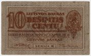 LIETUVOS BANKO BANKNOTAS / 10 DEŠIMTIS CENTŲ / 1922 m. lapkričio 16 d. laida