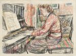 Skambinančios pianinu moters eskizas