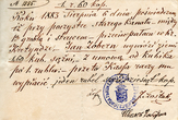 Kretingos dvaro matininko Jono Šostako išrašytas atsiskaitymo lapelis, pagal kurį darbininkui Jonui Zoberniui išmokėtas atlyginimas už tvenkinio valymo darbus