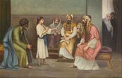 Paveikslas. Kristus su gydytojais šventykloje iš Hulberto Biblijos istorijos