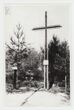 Nuotrauka, juodai balta. Metalinis kryžius su saulute, pastatytas partizano Vaciaus Urbaičio-Vingėlos (1905–1948 02 17) žuvimo vietoje prie  Zigmantiškių kaimo, Paežerėlių valsčiaus, Šakių raj.