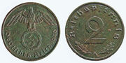 Moneta. Vokietija. 2 reichspfenigai. 1940