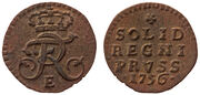 Moneta. Prūsija. Frydrichas II. Šilingas. 1756