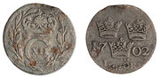 Moneta. Švedija. Karolis XII. 1 erė. 1702