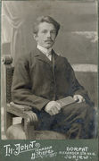Jauno vyro, sėdinčio krėsle su knyga ant kelių, portretas