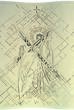 Nijolės Vilutytės freska-sgrafitas “Kryžiaus kelias V stotis. Simonas Kirėnietis padeda Viešpačiui Jėzui nešti kryžių”