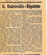 Iškarpa. A. Galaunienė. „G. Dubrovskis-Rigoletto". Recenzija.