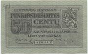 Banknoto klastotė. Lietuva. 50 centų. 1922 11 16 laida
