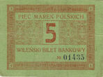 Banknotas. Lenkija. Vilniaus bankai. 5 markės. 1920 01 31