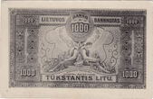 Fotoatvirukas. 1924 m. gruodžio 11 d. laidos Lietuvos Respublikos 1000 litų banknoto reverso fragmentas. 1924–1940 m.