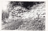 Fotonuotrauka. Archeologiniai tyrinėjimai Trakų pusiasalio pilyje. Gynybinio komplekso – sienos ir bokšto – mūro fragmentai, esantys aplink Aukų kalną. 1967–1968 m.