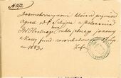 Grafienės Sofijos Tiškevičienės raštelis Nr. 1172 Kretingos dvaro valdybos kasai dėl rankpinigių išmokėjimo agrastus atnešusiam prižiūrėtojui