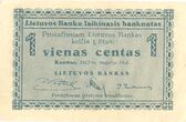 Laikinasis banknotas. Lietuva. 1 centas. 1922 09 10 laida