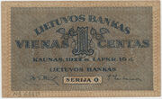 Banknotas. Lietuva. 1 centas. 1922 11 16 laida