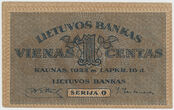 Banknotas. Lietuva. 1 centas. 1922 11 16 laida